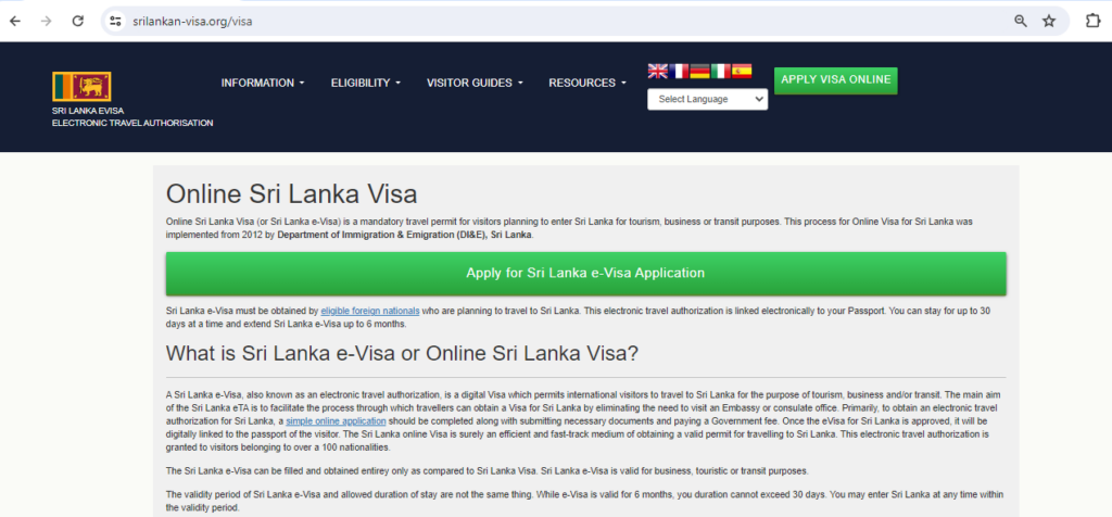 FOR SPANISH CITIZENS – SRILANKA Sri Lankan Visa Online Appl