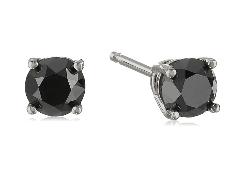 Black Diamond Prong Stud Earrings in 14K Gold with Push Backs